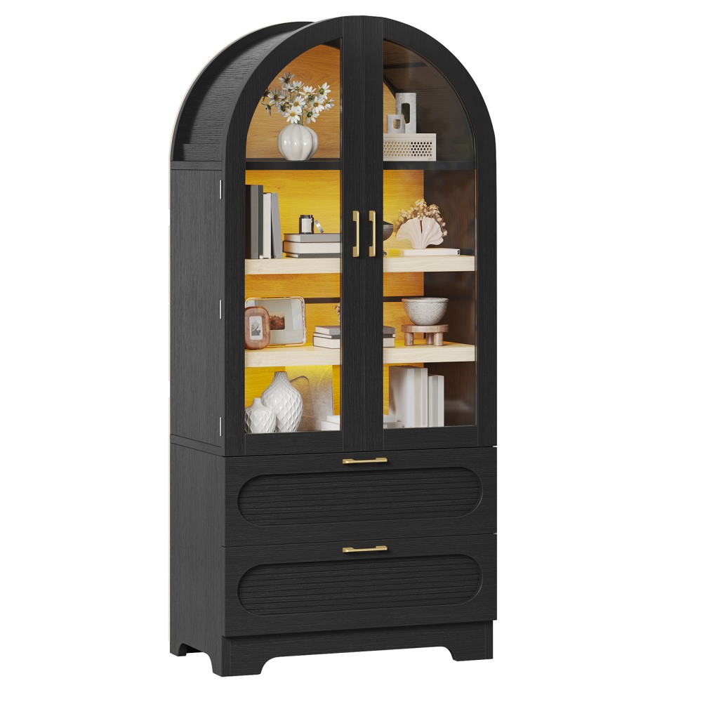 Bestier Arched Bookshelf with LED Lighting and 2