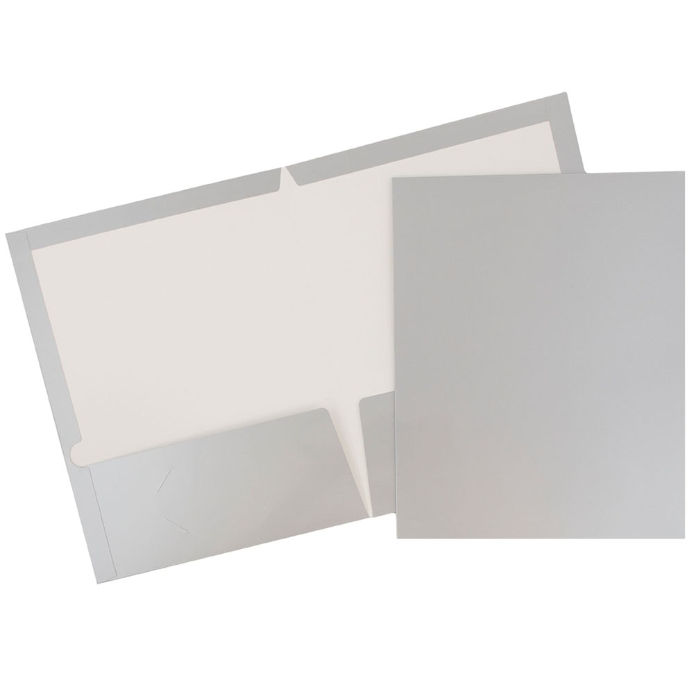 JAM Paper® Glossy 2-Pocket Presentation Folders, Grey, Pack