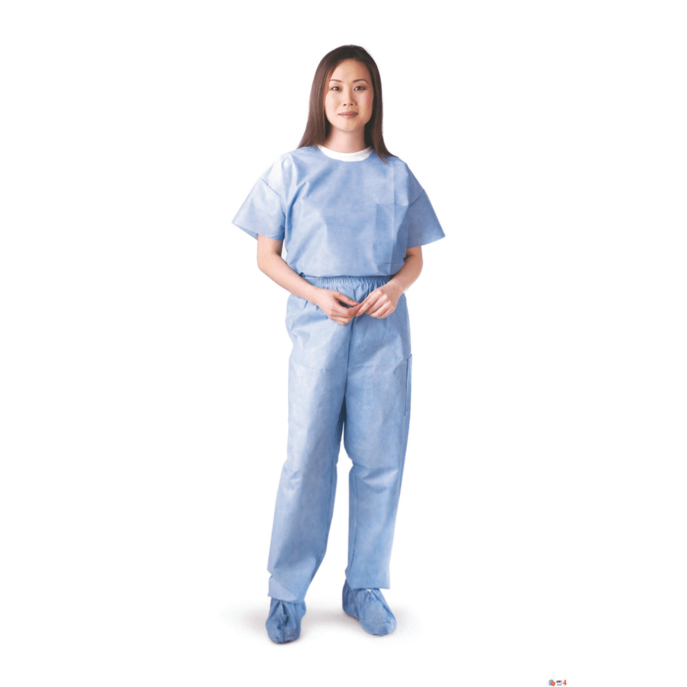 Medline Disposable Elastic-Waist Scrub Pants, Large, Blue, Case