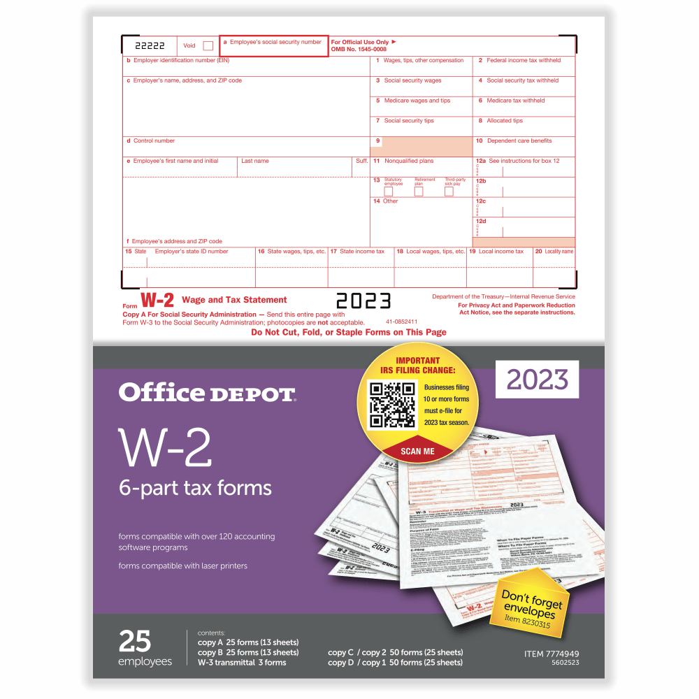 Office Depot® Brand W-2 Laser Tax Forms, 6-Part,