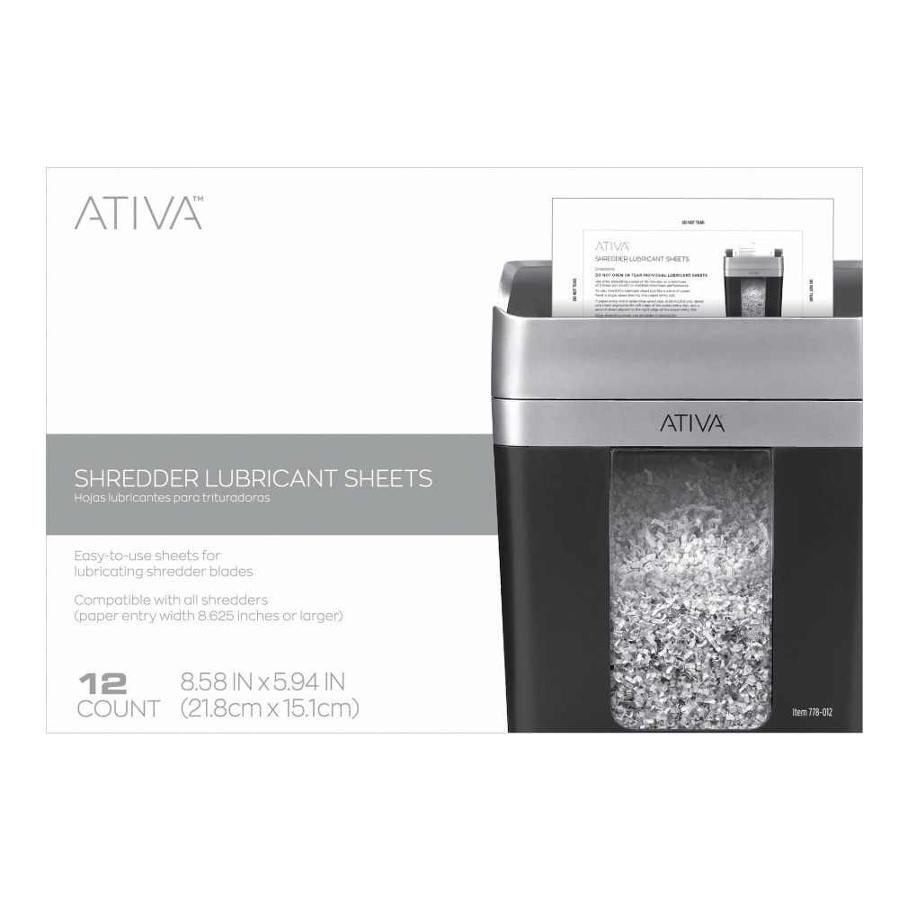 Ativa™ Shredder Lubricant Sheets, Pack Of 12 Sheets
