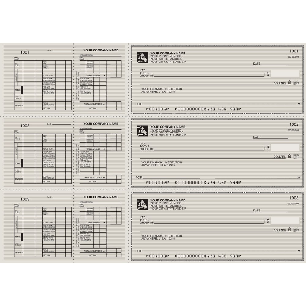 Custom 3-To-A-Page Checks, Style 13, 8 1/4" x
