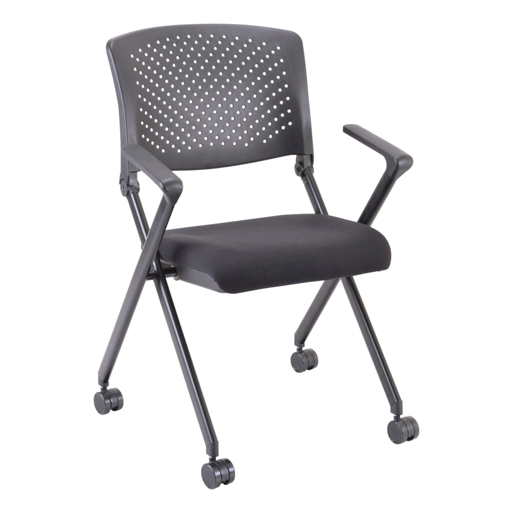 Lorell® Nesting Plastic-Back Chairs, With Arms, Black, Set