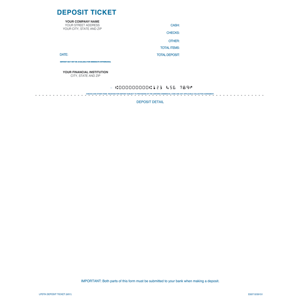 Custom Laser Deposit Tickets, 2 Part, Quickbooks® Compatible,