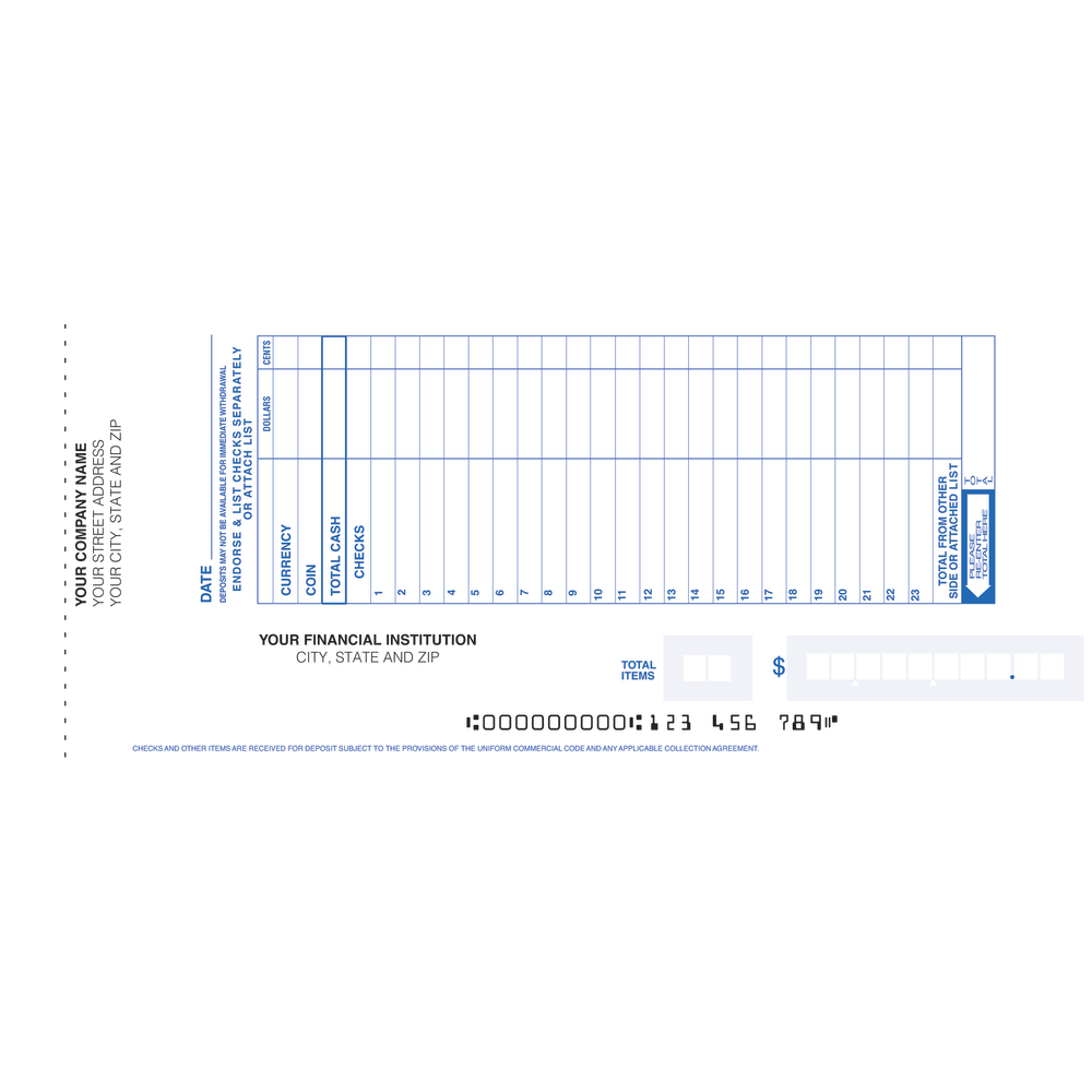 Custom Book Bound Deposit Tickets, 1 Part, 8"