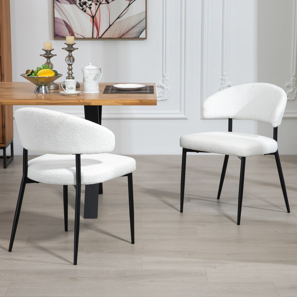 Glamour Home Ayoka Boucle Fabric Dining Chairs, White/Black,