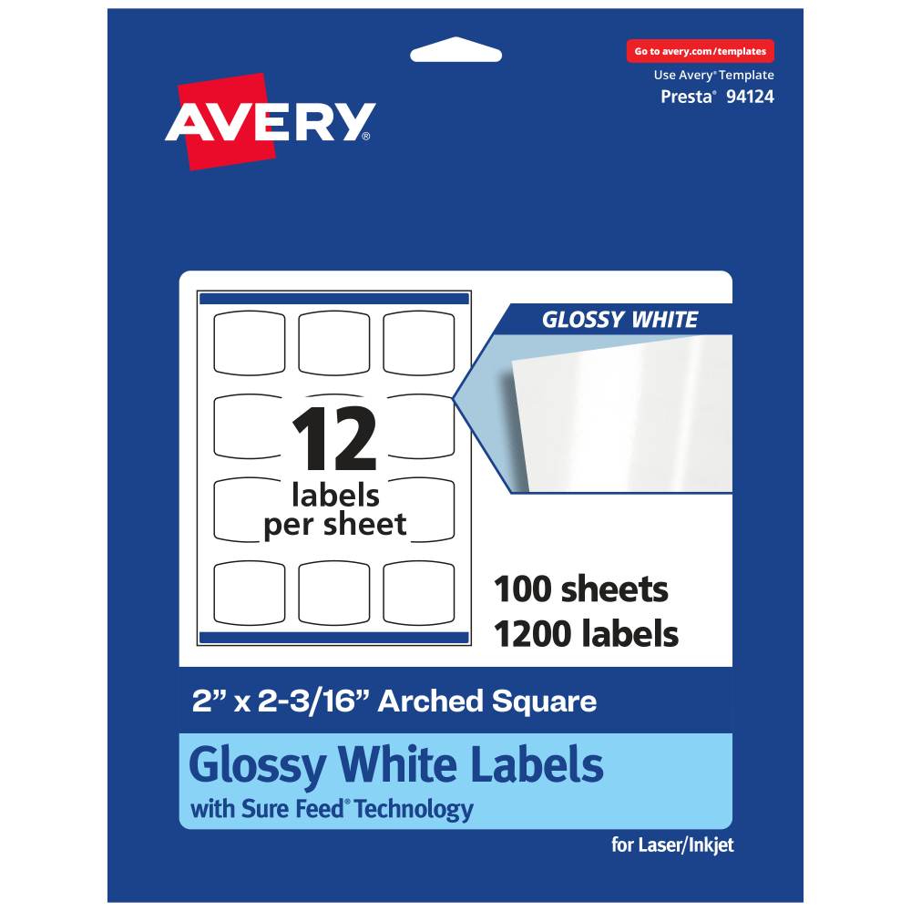 Avery® Glossy Permanent Labels With Sure Feed®, 94124-WGP100,