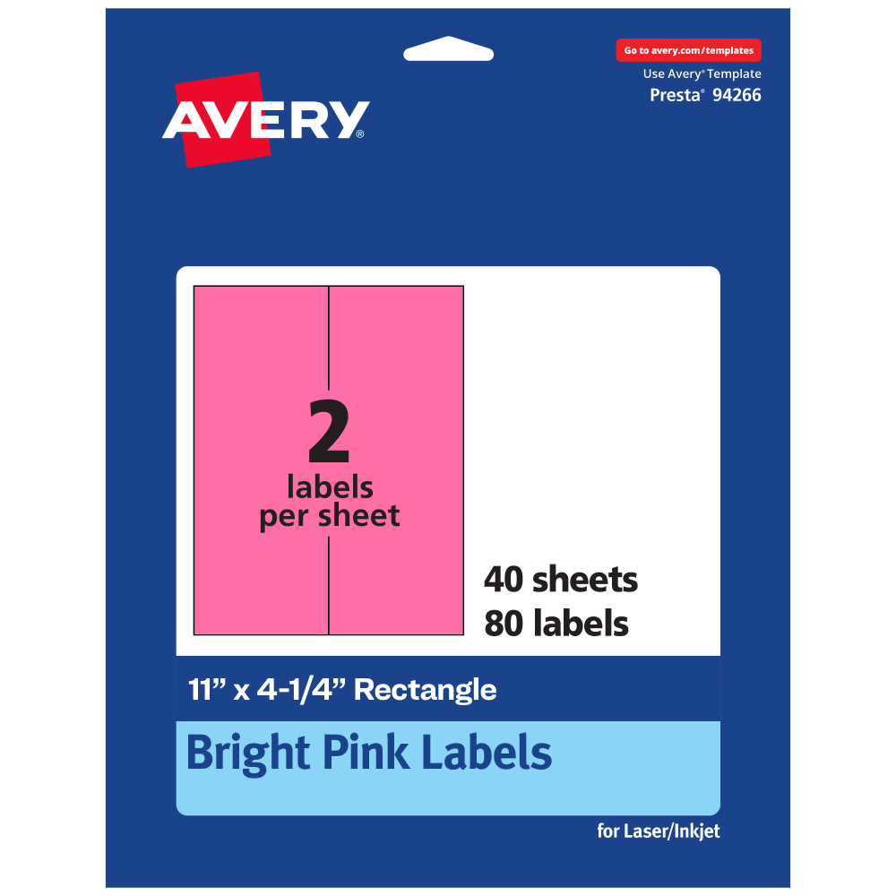 Avery® Printable Labels, 94266-BPP40, Rectangle, 11" x