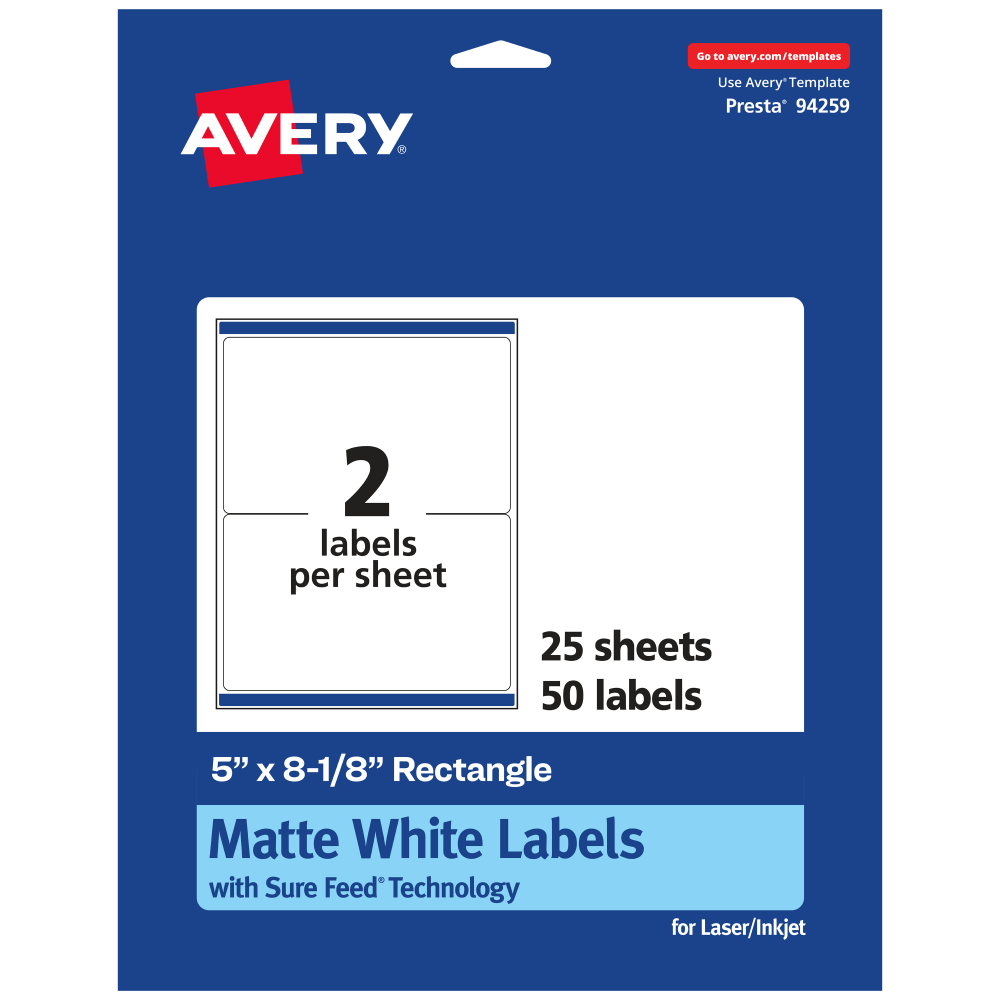 Avery® Permanent Labels With Sure Feed®, 94259-WMP25, Rectangle,