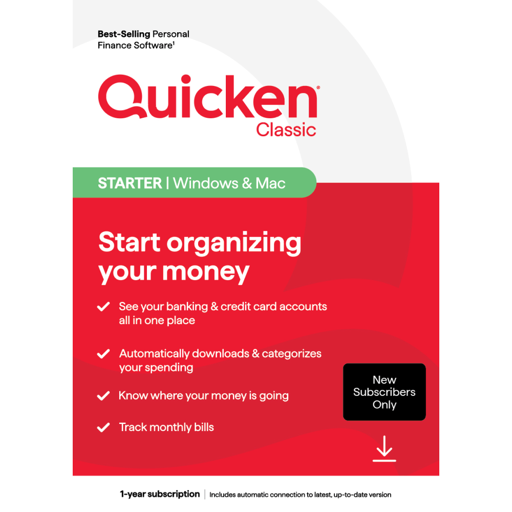 Quicken Classic Starter, New User, 1-Year Subscription,
