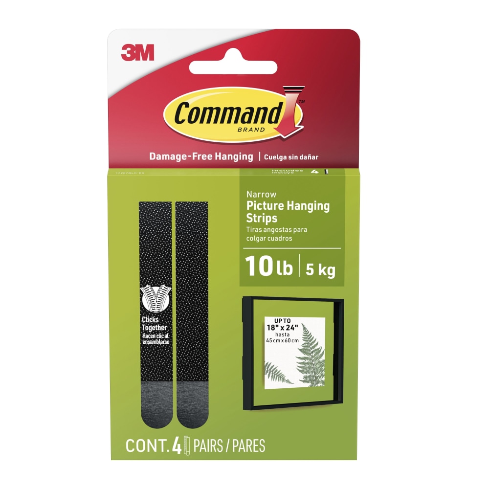 Command Narrow (10lb) Picture Hanging Strips, Black, 4