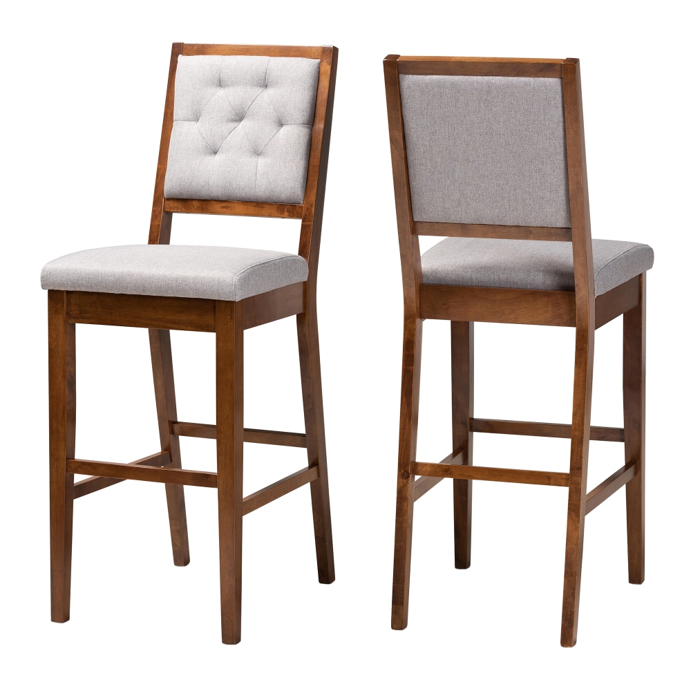 Baxton Studio Gideon 2-Piece Bar Stool Set, Gray/Walnut