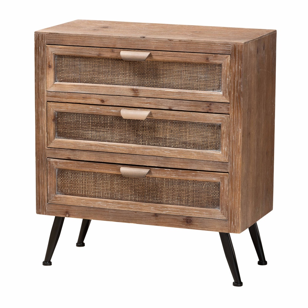 Baxton Studio Mid-Century Modern 31"H Rattan 3-Drawer