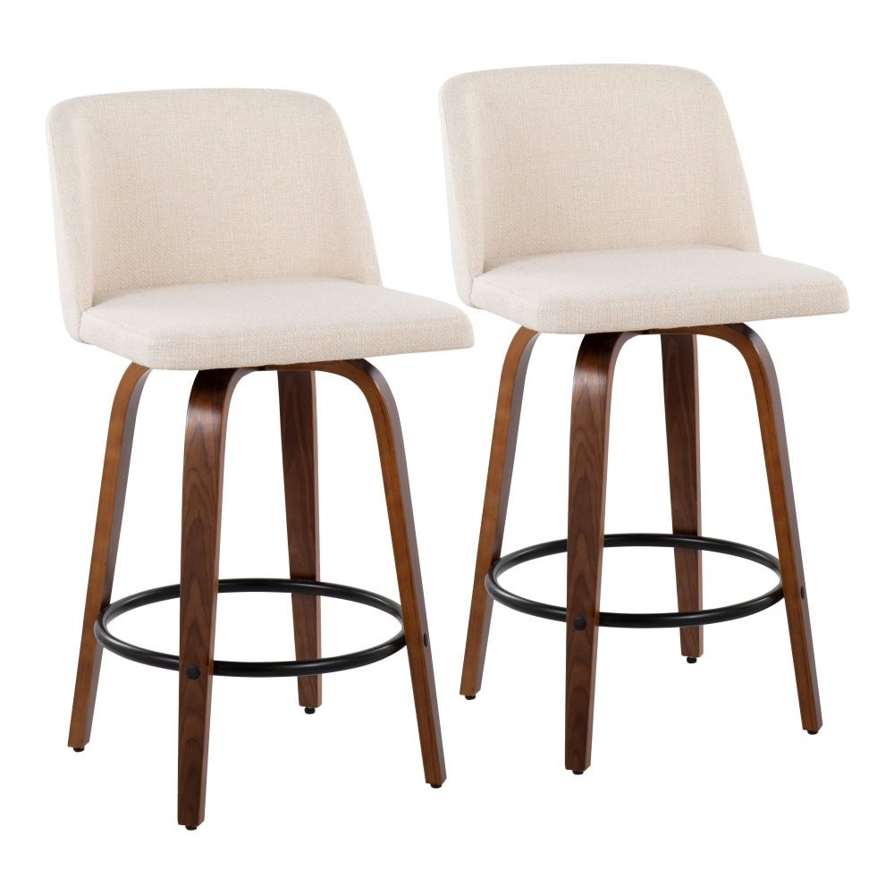 LumiSource Toriano Counter Stools, Cream Noise/Walnut/Black, Set