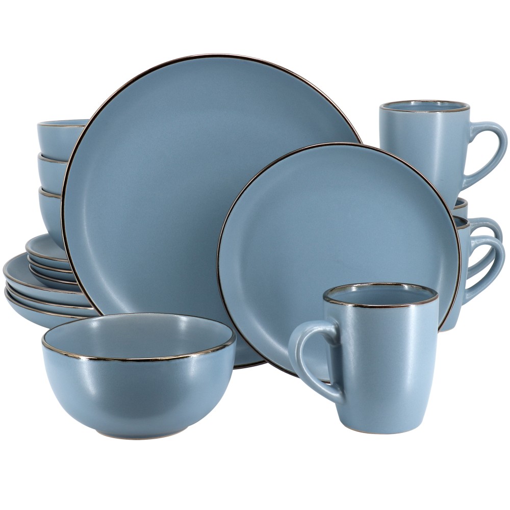 Gibson Home Rockaway 16-Piece Stoneware Metallic Rim Dinnerware
