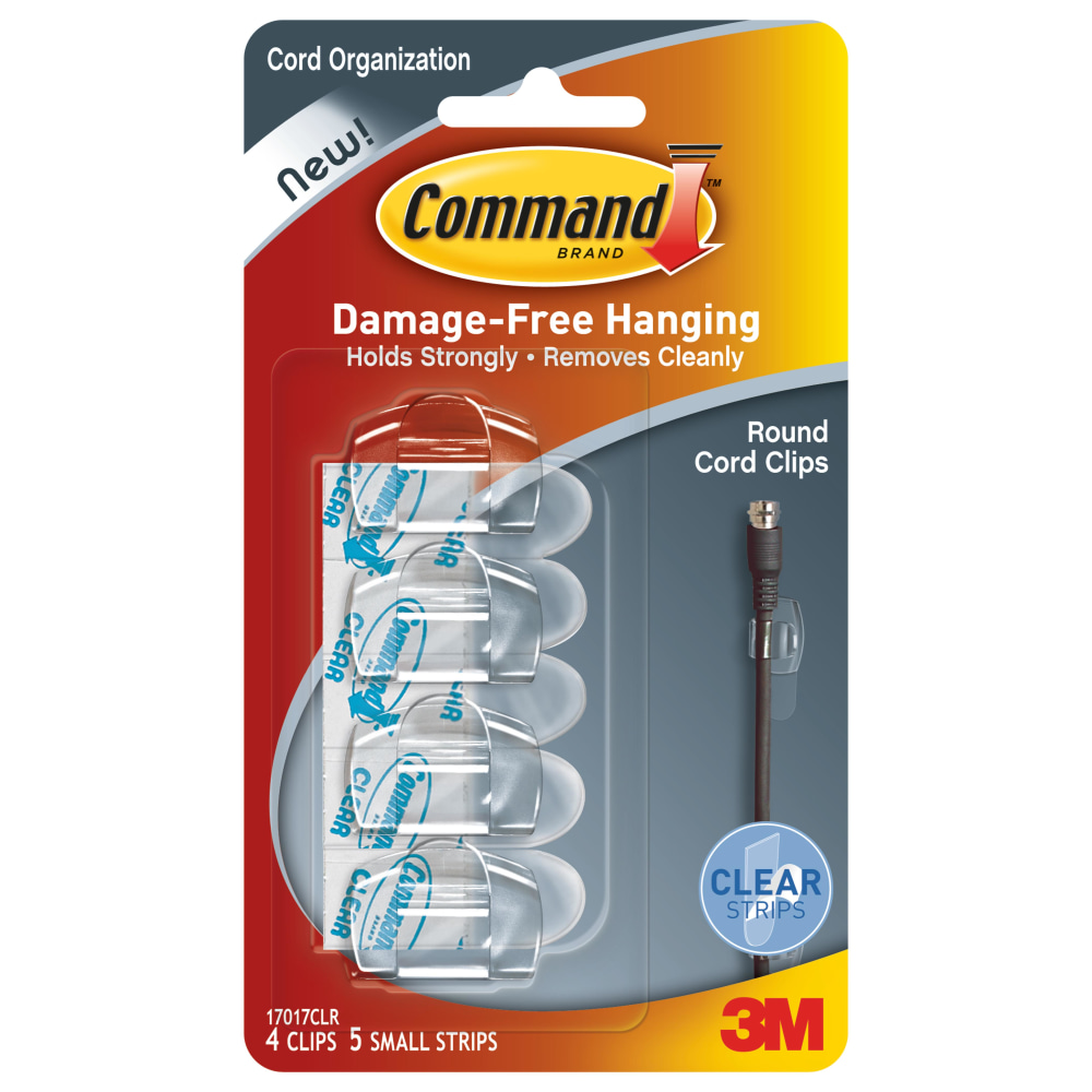 Command Damage-Free Cord Clips, Small, Clear, Pack Of