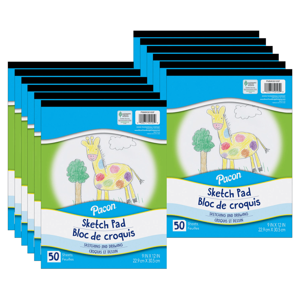 Pacon Sketch Pads, 9" x 12", White, 50