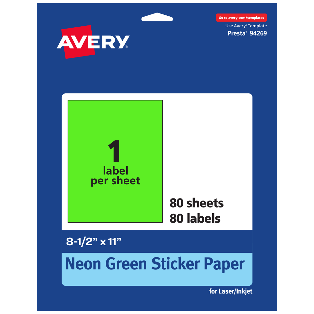Avery® Printable Sticker Paper, 94269-NGP80, Rectangle,