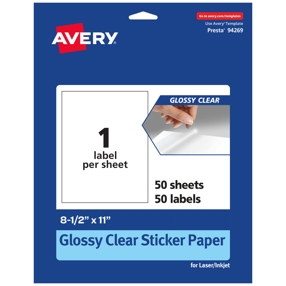 Avery® Glossy Permanent Labels, 94269-CGF50, Rectangle,