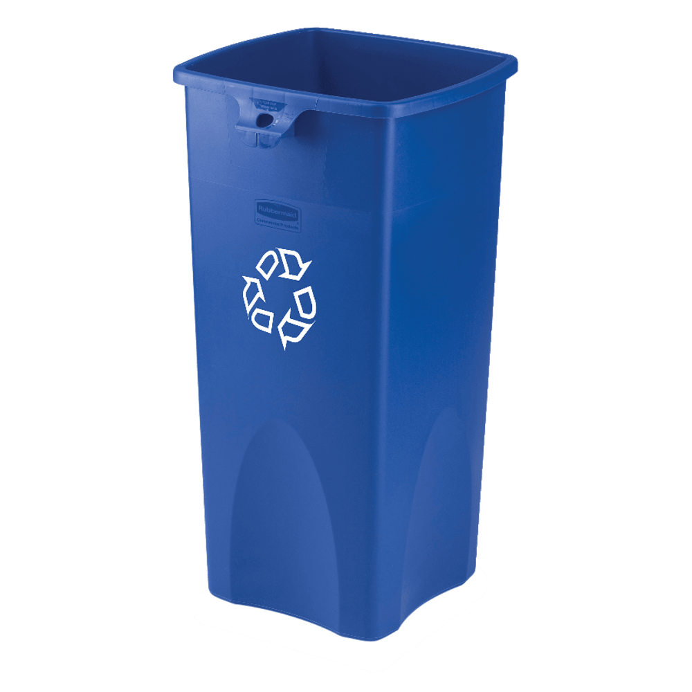 Rubbermaid® Square Recycling Container, Blue/White