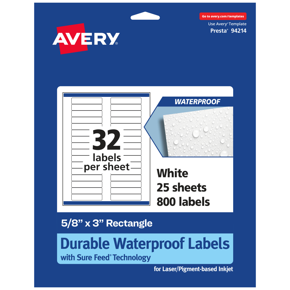Avery® Waterproof Permanent Labels With Sure Feed®, 94214-WMF25,