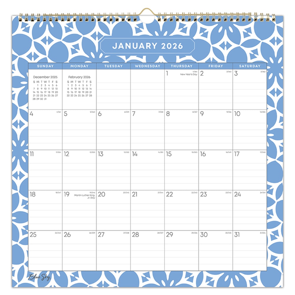 2026 Blue Sky Monthly Wall Calendar, 12” x