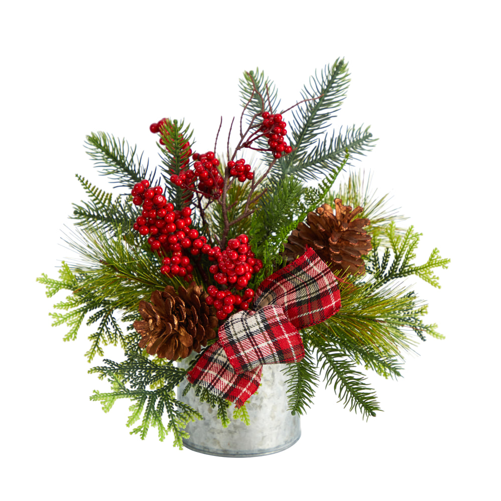 Nearly Natural Holiday Winter 12”H Pine Cones, Berries,