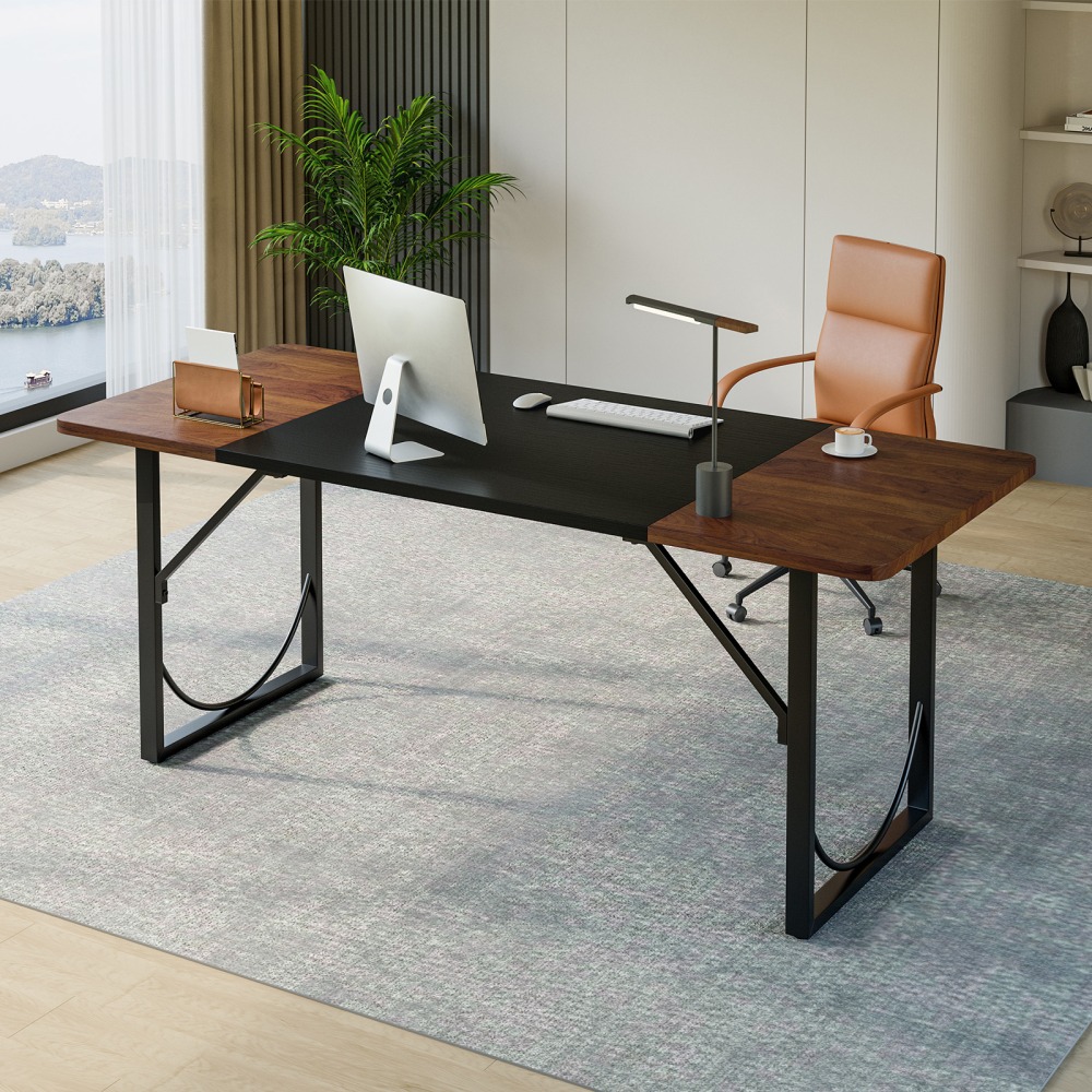 Pinmoco 63"W Executive Computer Desk, Rustic Brown
