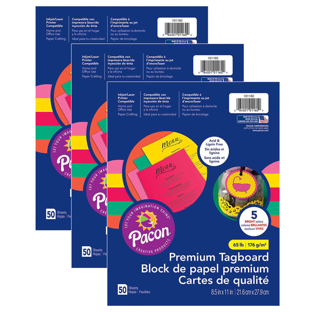 Pacon® Premium Tagboard, 8-1/2" x 11", Assorted Colors,