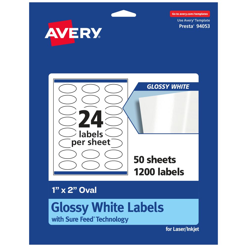 Avery® Glossy Permanent Labels With Sure Feed®, 94053-WGP50,
