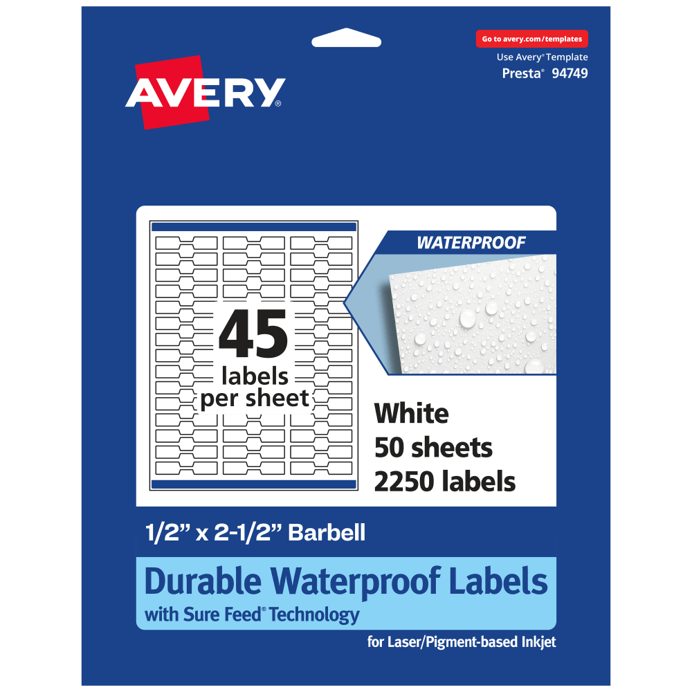 Avery® Waterproof Permanent Labels With Sure Feed®, 94749-WMF50,