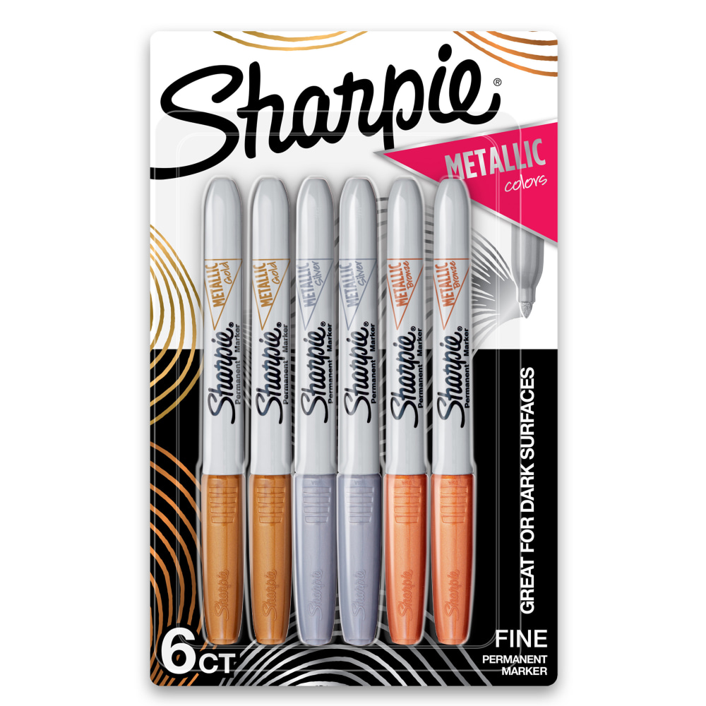Sharpie® Metallic Markers, Bronze/Gold/Silver, Pack Of 6 Markers