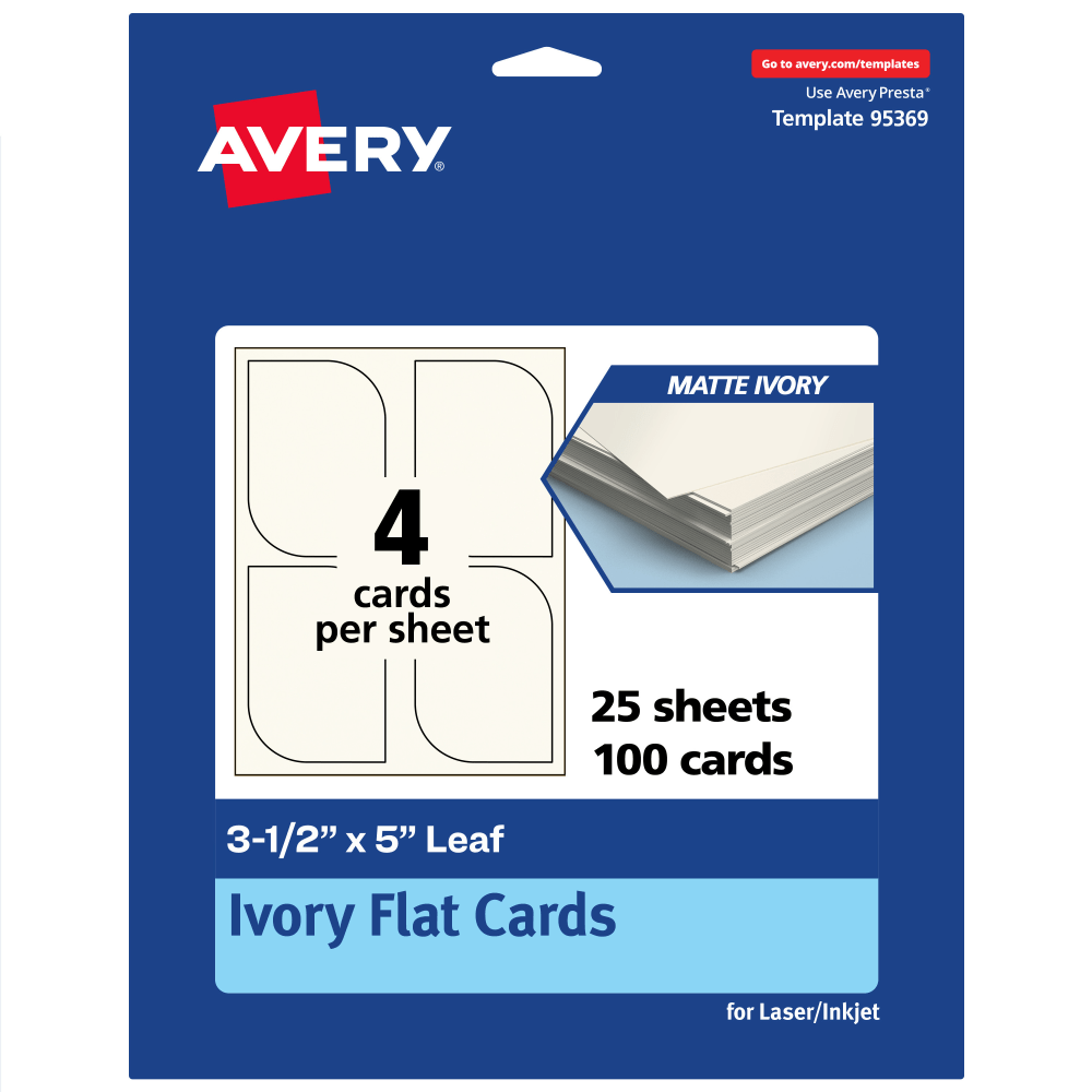 Avery® Print-To-The-Edge Flat Cards, 3-1/2"x5" Leaf,
