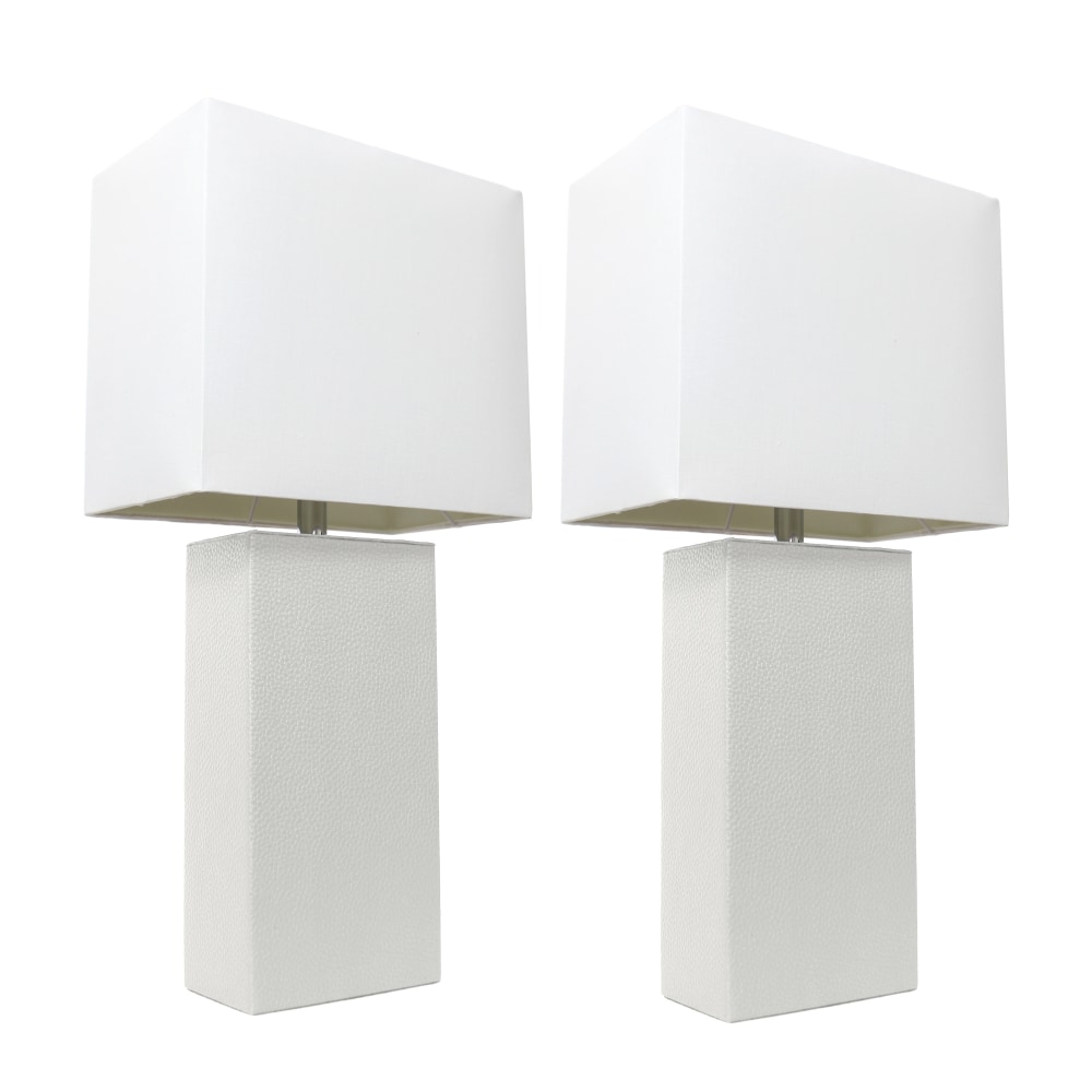 Elegant Designs Modern Leather Table Lamps, 21"H, White