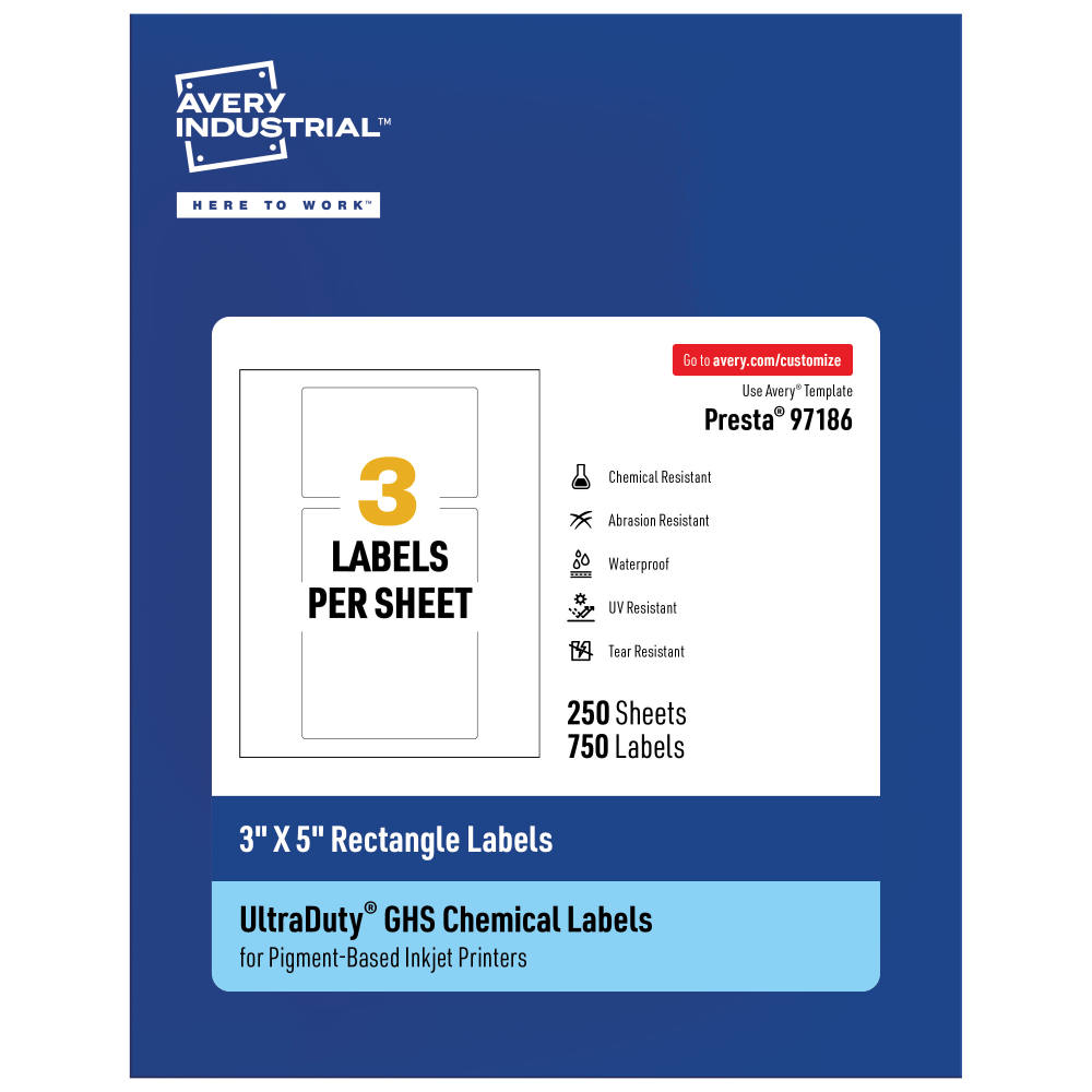 Avery® Ultra Duty® Permanent GHS Chemical Labels, 97186-WMUI250,
