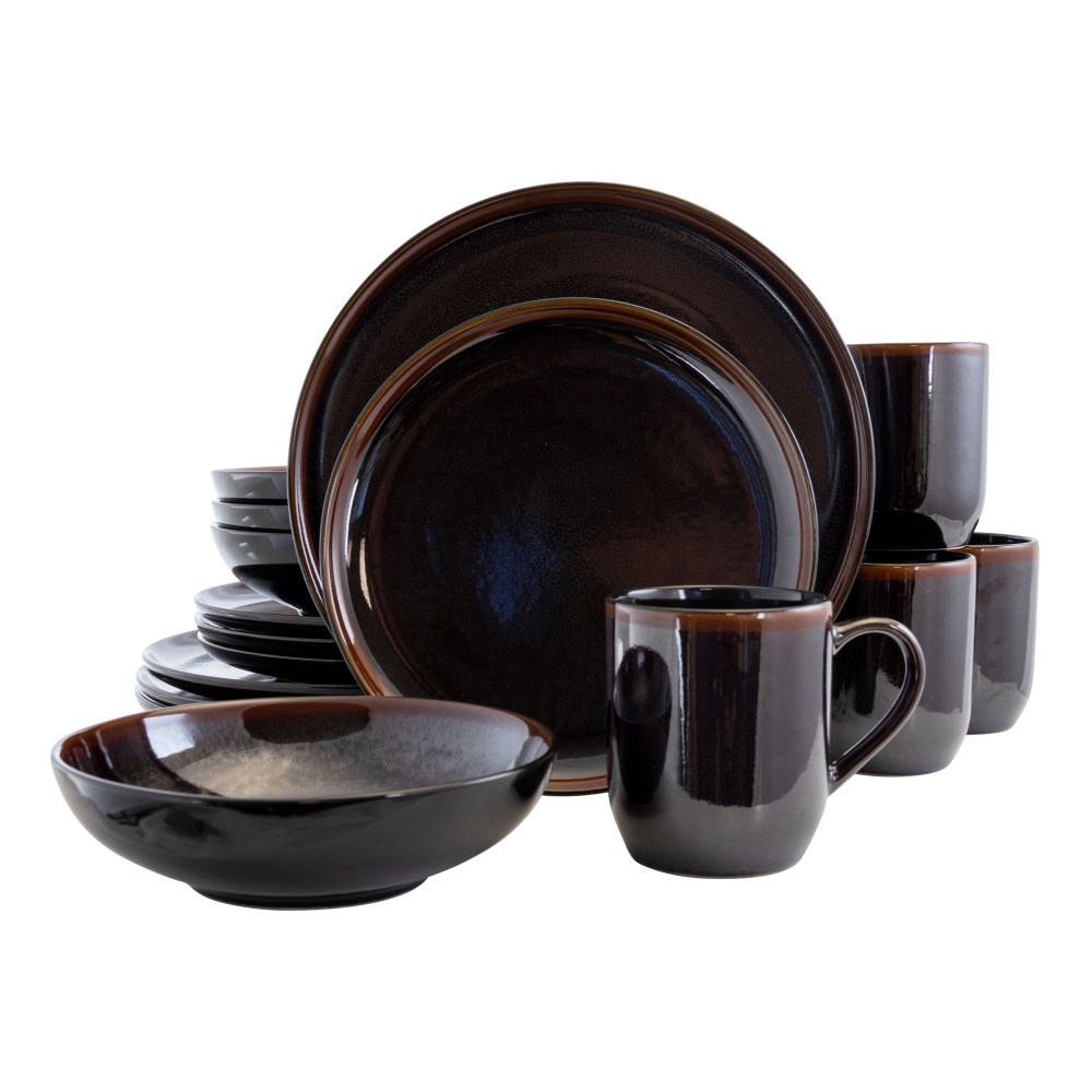 Elama 16-Piece Stoneware Dinnerware Set, Midnight Beach
