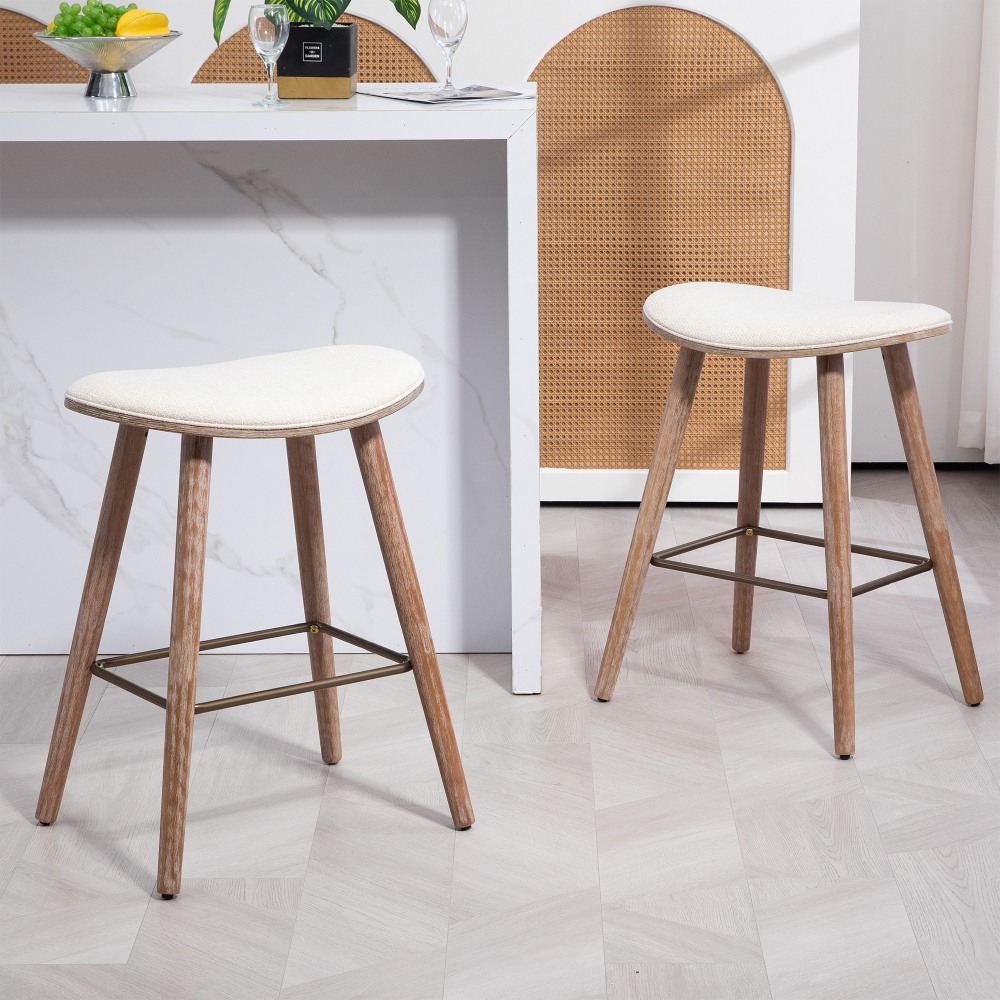 Glamour Home Beatriz Fabric Counter Height Stools, Beige,