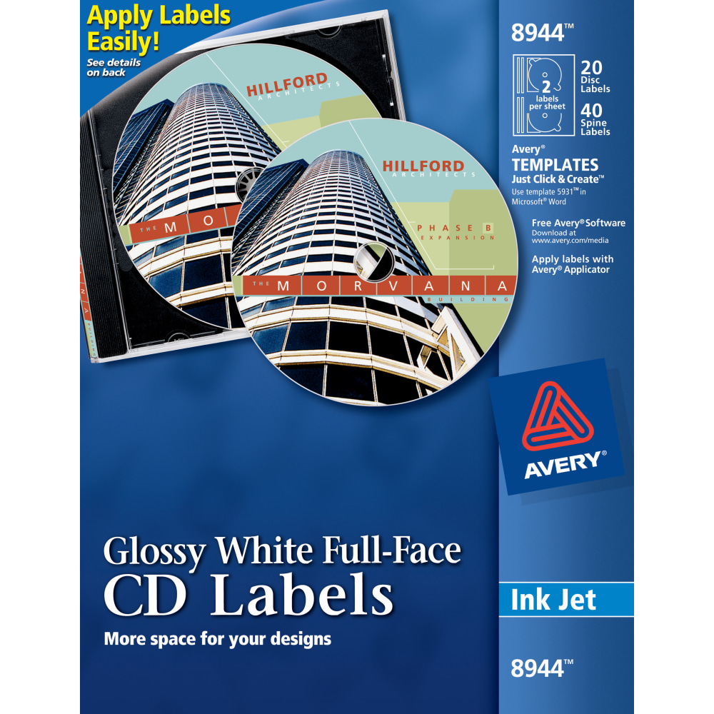 Avery® Full-Face Permanent Adhesive CD Labels, 8944, Round,