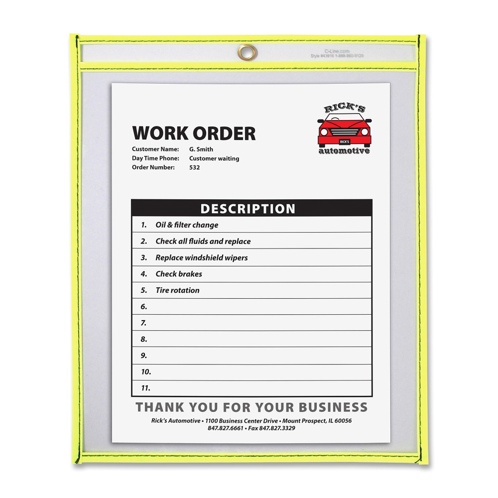 C-Line® Neon Color Stitched Shop Ticket Holder, 9"
