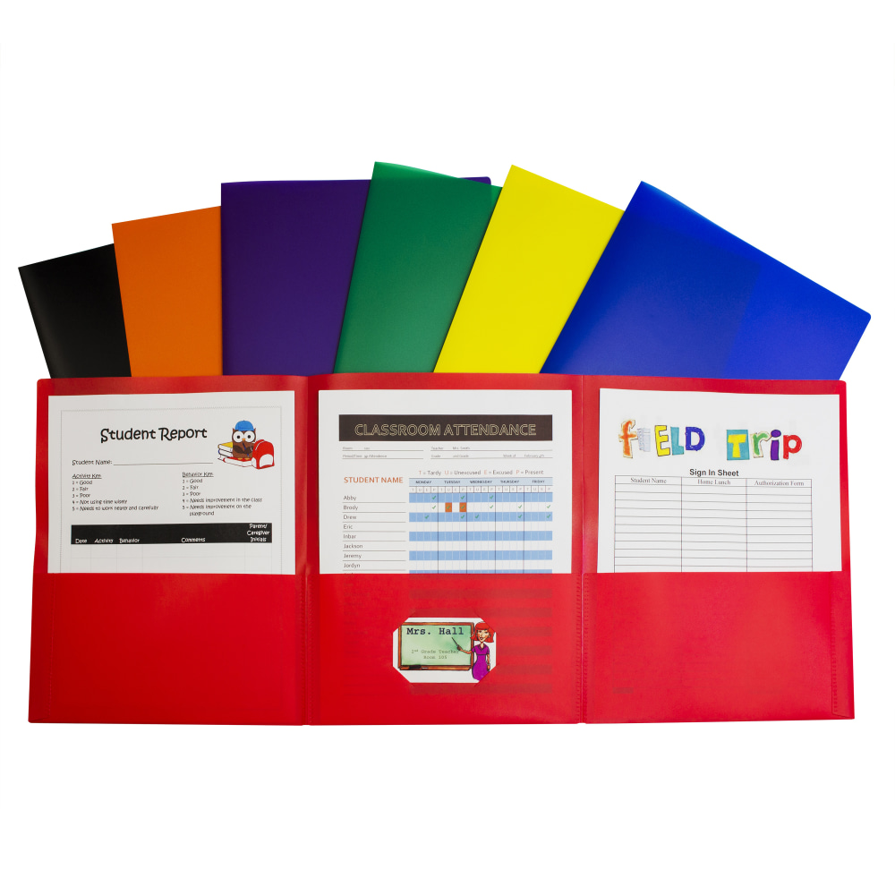 C-Line 3-Pocket Poly Portfolios, Letter Size, Assorted Colors,