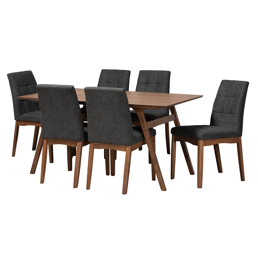 Baxton Studio Tara 7-Piece Dining Set, Dark Gray/Walnut