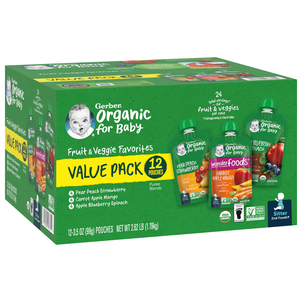 Gerber Organic 2nd Foods Baby Food Pouches, 3.5