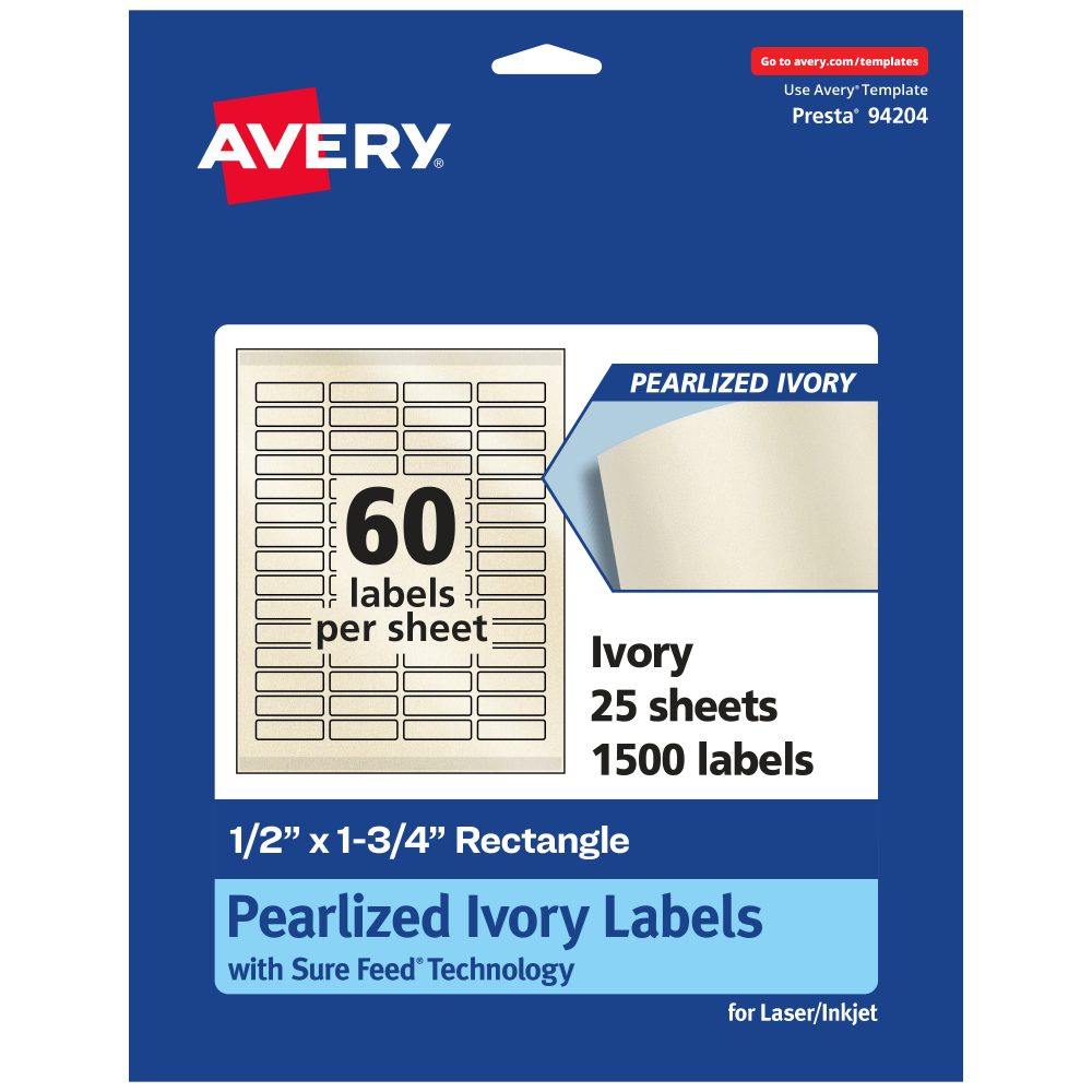 Avery® Pearlized Permanent Labels With Sure Feed®, 94204-PIP25,