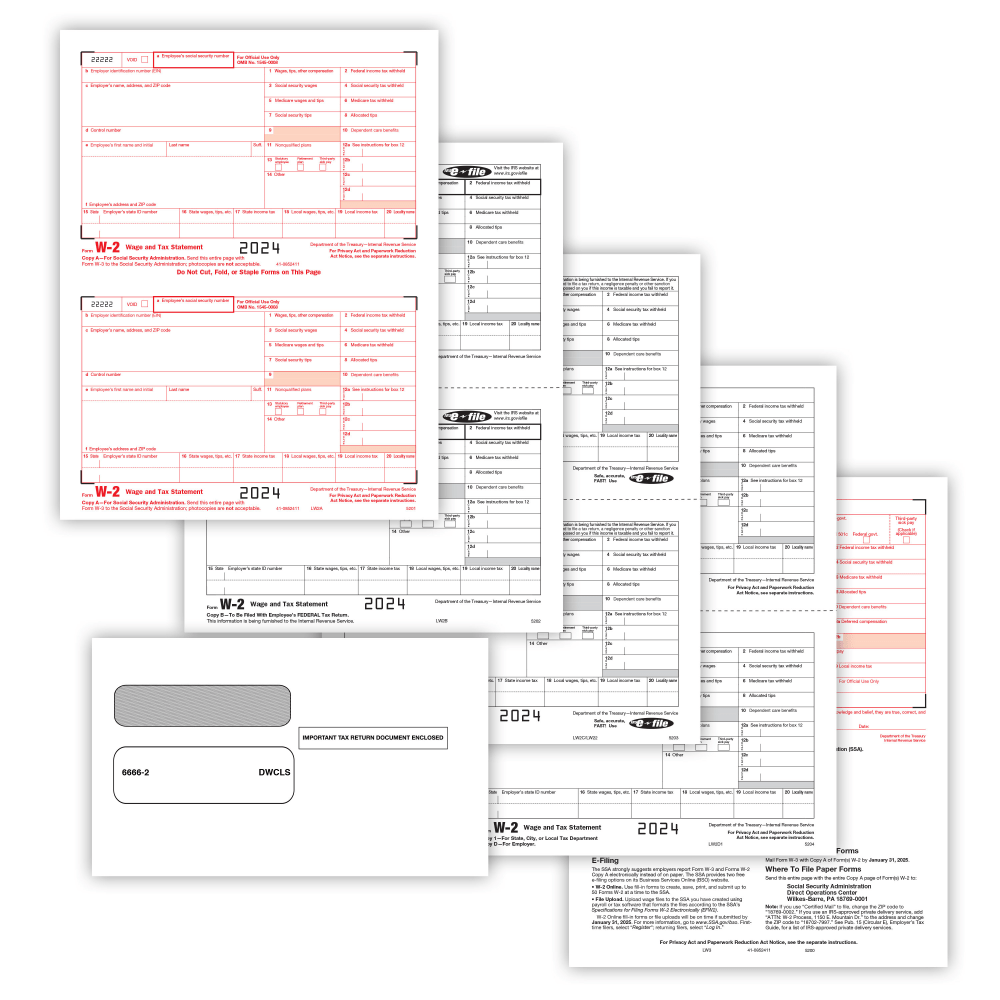 ComplyRight® W-2 Tax Forms Set, 4-Part, 2-Up, Copies