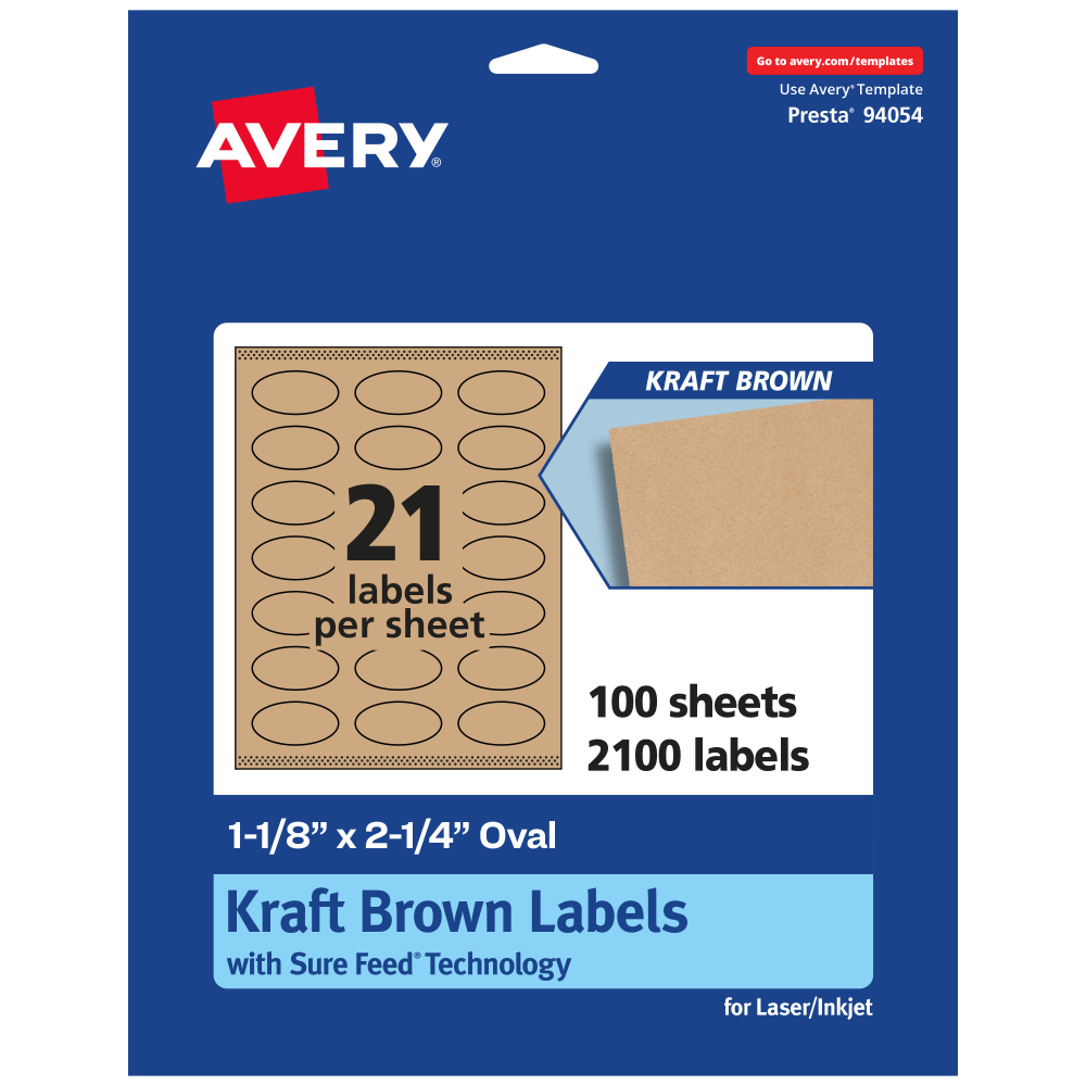 Avery® Kraft Permanent Labels With Sure Feed®, 94054-KMP100,