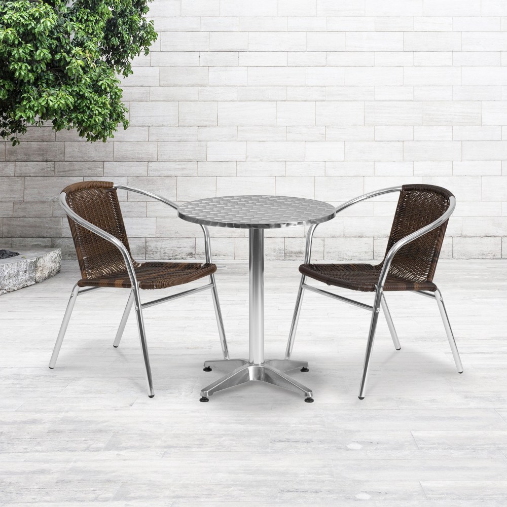 Flash Furniture Round Aluminum Table With 2 Rattan
