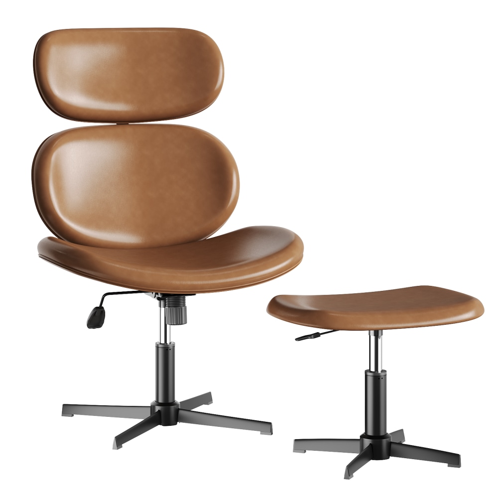 Bestier Swivel Accent Chair With Ottoman, Faux Leather,
