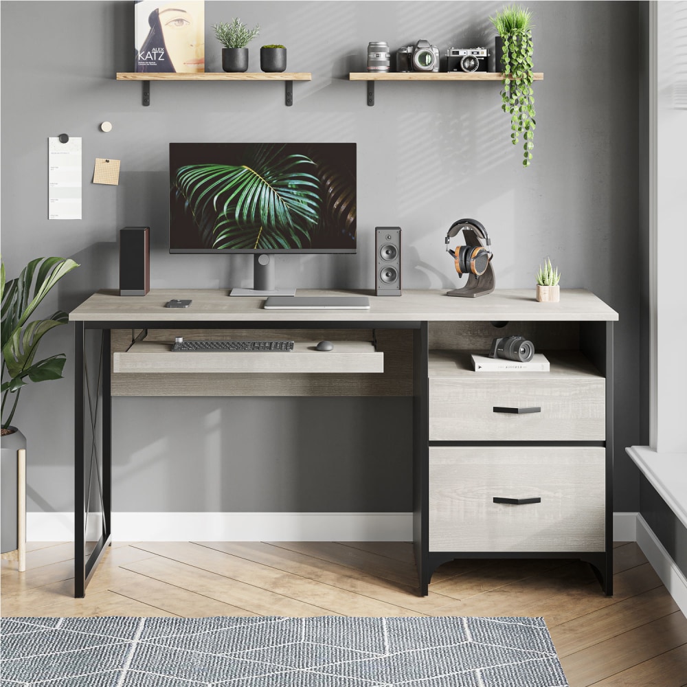 Bestier 56"W Office Desk With Drawers & Tray,