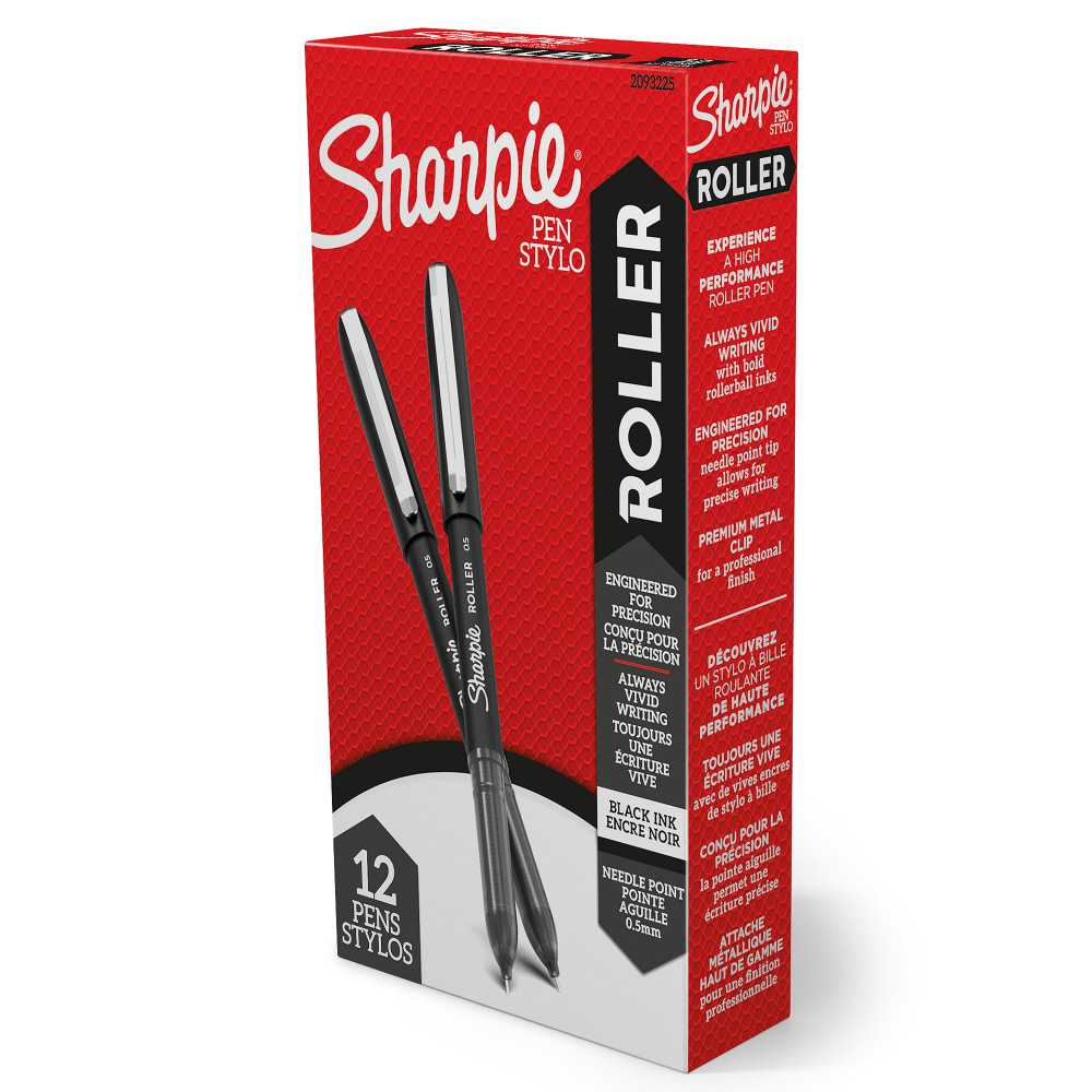 Sharpie® Rollerball Pens, Needle Point, 0.5 mm, Black