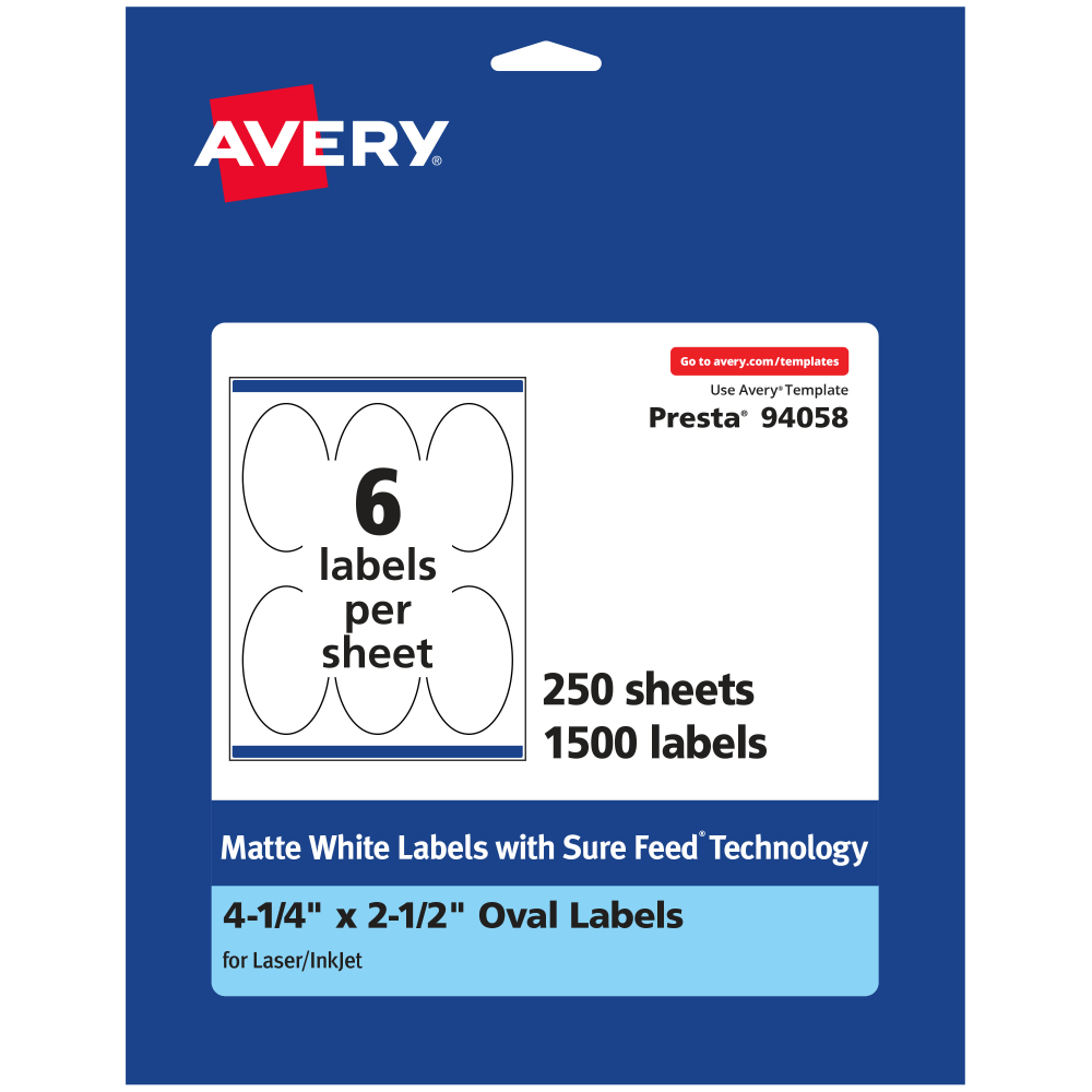 Avery® Permanent Labels With Sure Feed®, 94058-WMP250, Oval,